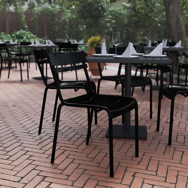Flash Furniture All-Weather Armless Dining Chair, Black, Steel, 22-1/2 in L x 22-1/4 in W x 32-3/4 in H XU-CH-10318-BK-GG - main